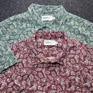 Wellen Button Down Shirt Mens XL Green Red Lot of 2 Fern‎ Palm Leaf Print